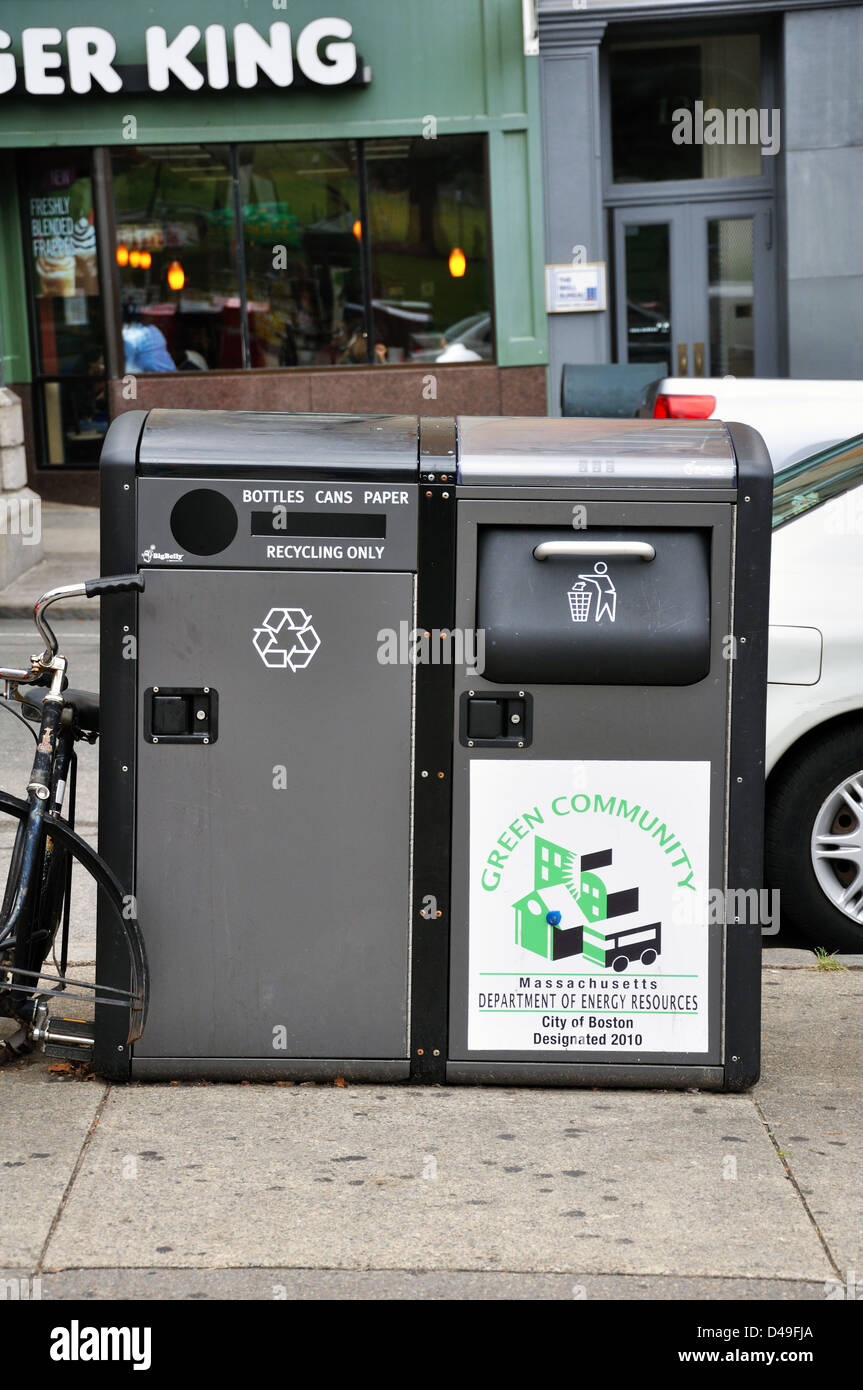 Recycling garbage bins, Boston, Massachusetts, New England, USA Stock