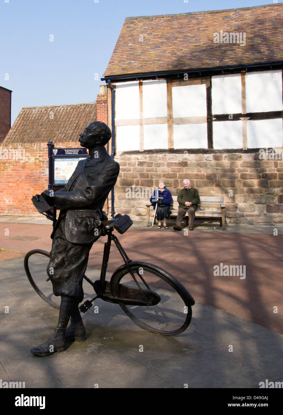 Hereford, the statue of Sir Edward Elgar in the Cathedral Close. Stock Photo