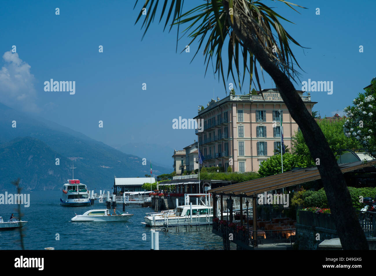 Iatlian Lakes, Bellagio Lake Como, Italy,July 2010. Passenger ferry and Water Taxis terminals at Bellagio Lake Como. Stock Photo