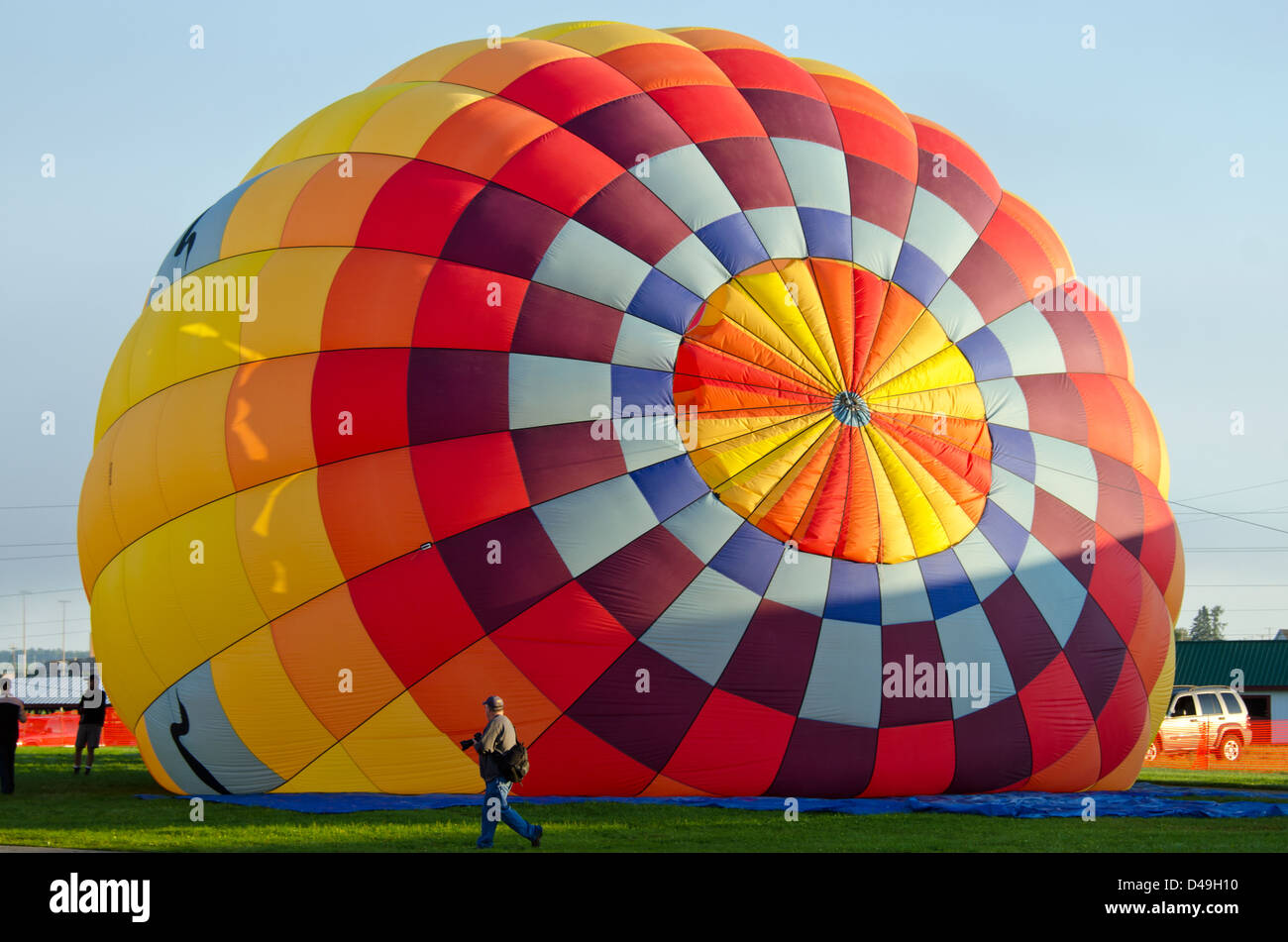Inflating a hot air balloon at the Crown of Maine Balloon Fair, Presque