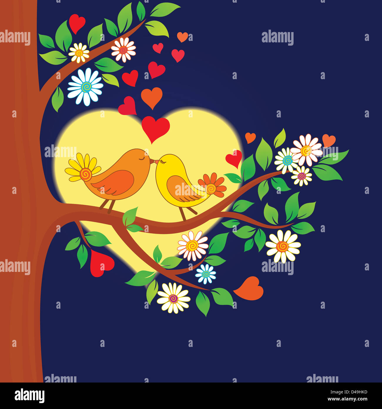 Two kissing birds on the tree Stock Photo