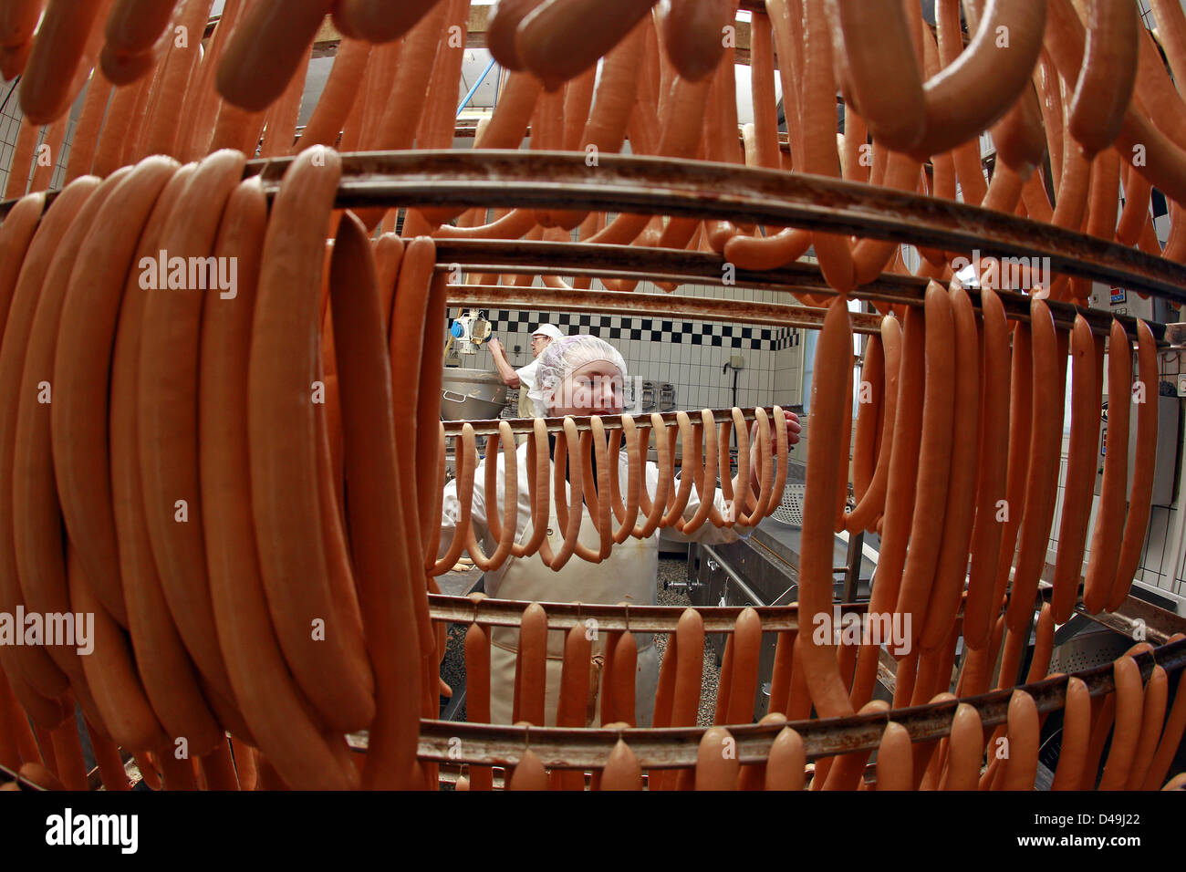 Neuruppin, Germany, production of Vienna sausages at Gut Hesterberg Stock Photo