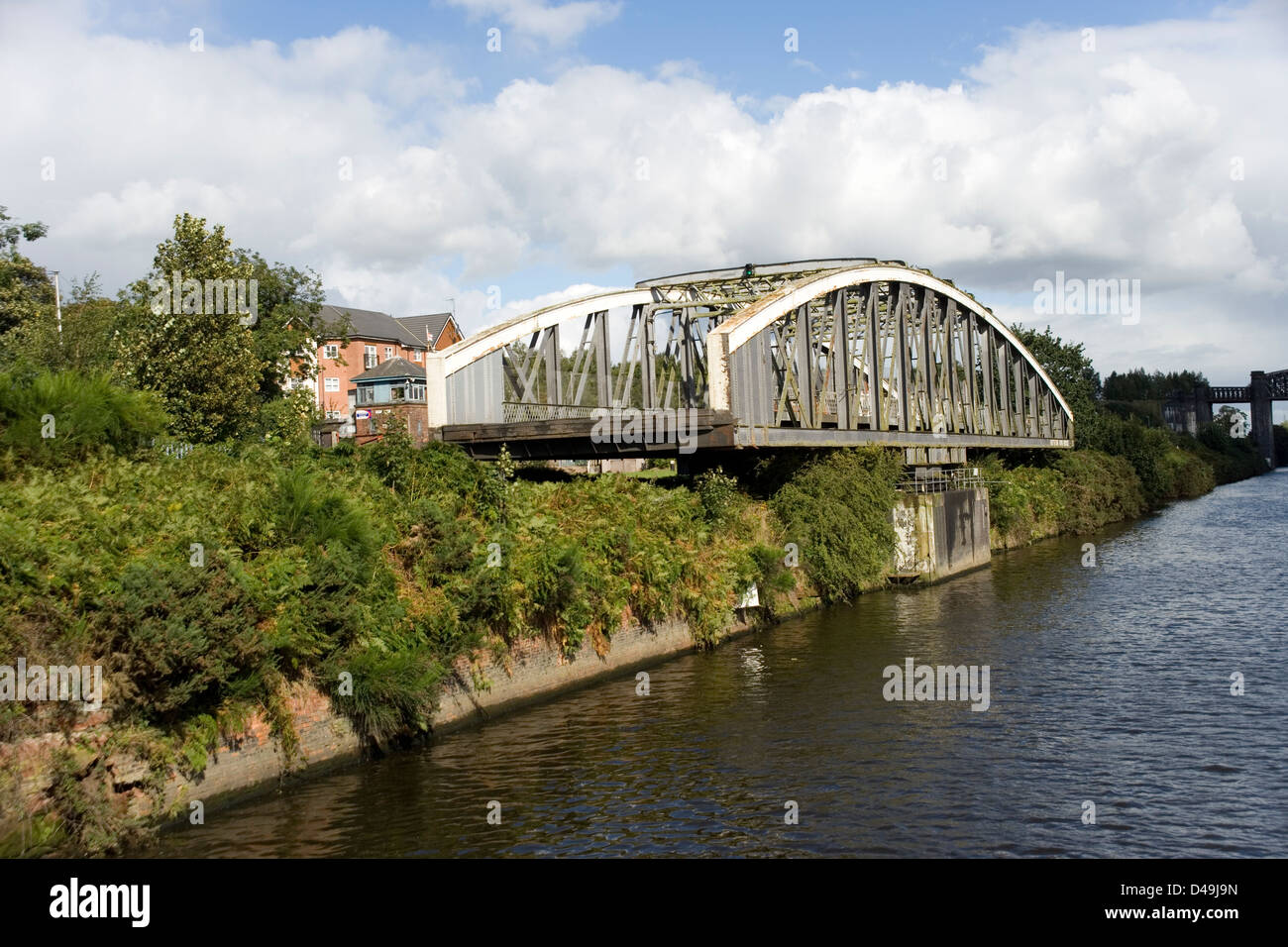 Knutsford Road Swing Bridge on the Manchester Ship Canal from the Mersey Ferry Stock Photo