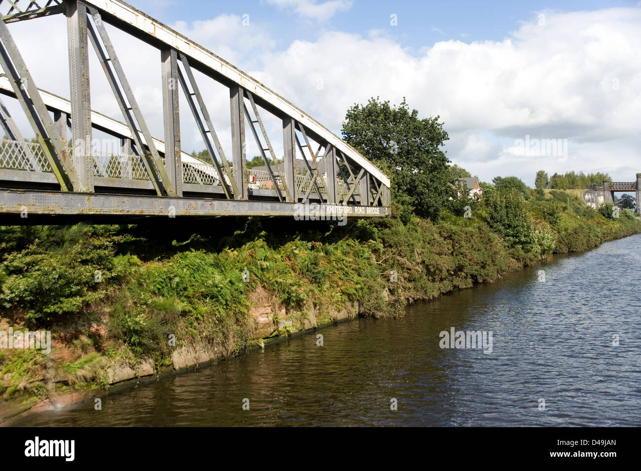 Knutsford Road Swing Bridge on the Manchester Ship Canal from the Mersey Ferry Stock Photo