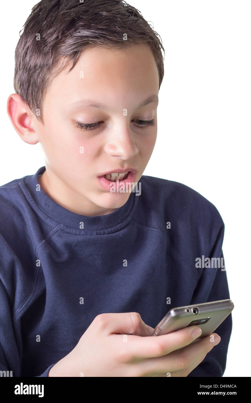 Young boy using a smartphone.Close up photo Stock Photo - Alamy