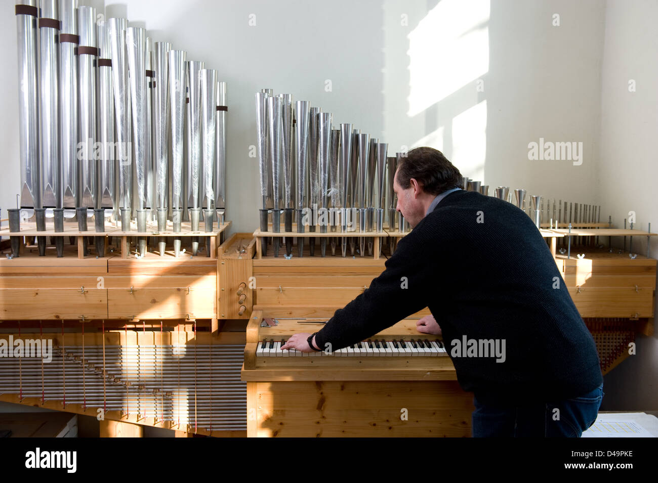 Meiningen, Germany, organ builders at work Stock Photo