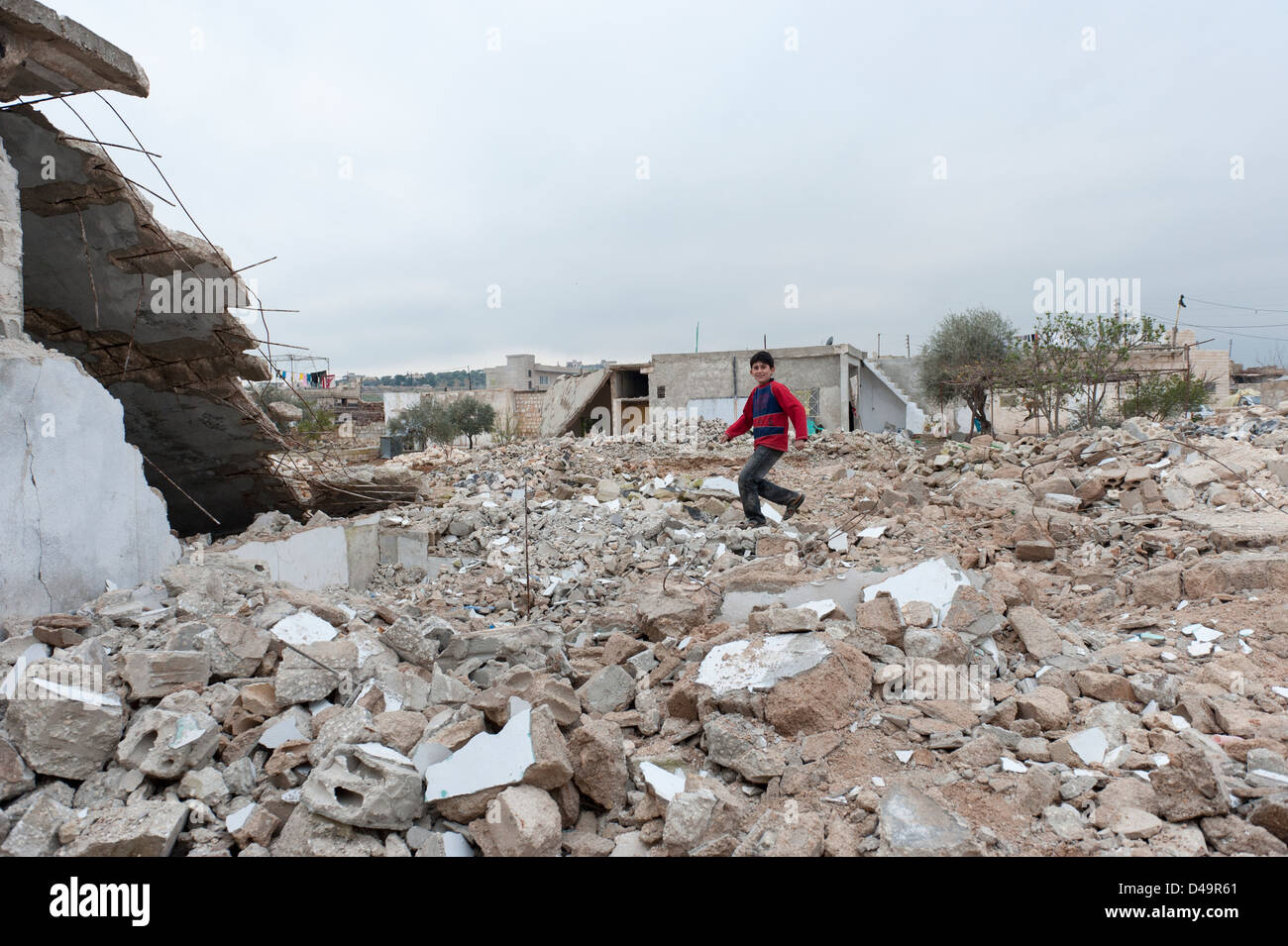 Destroyed houses, Maarat Hirmah, Syria Stock Photo