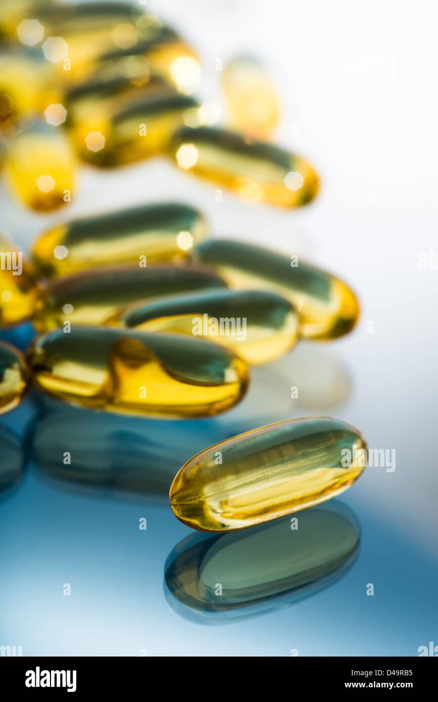 Omega 3 fatty acid capsules Stock Photo