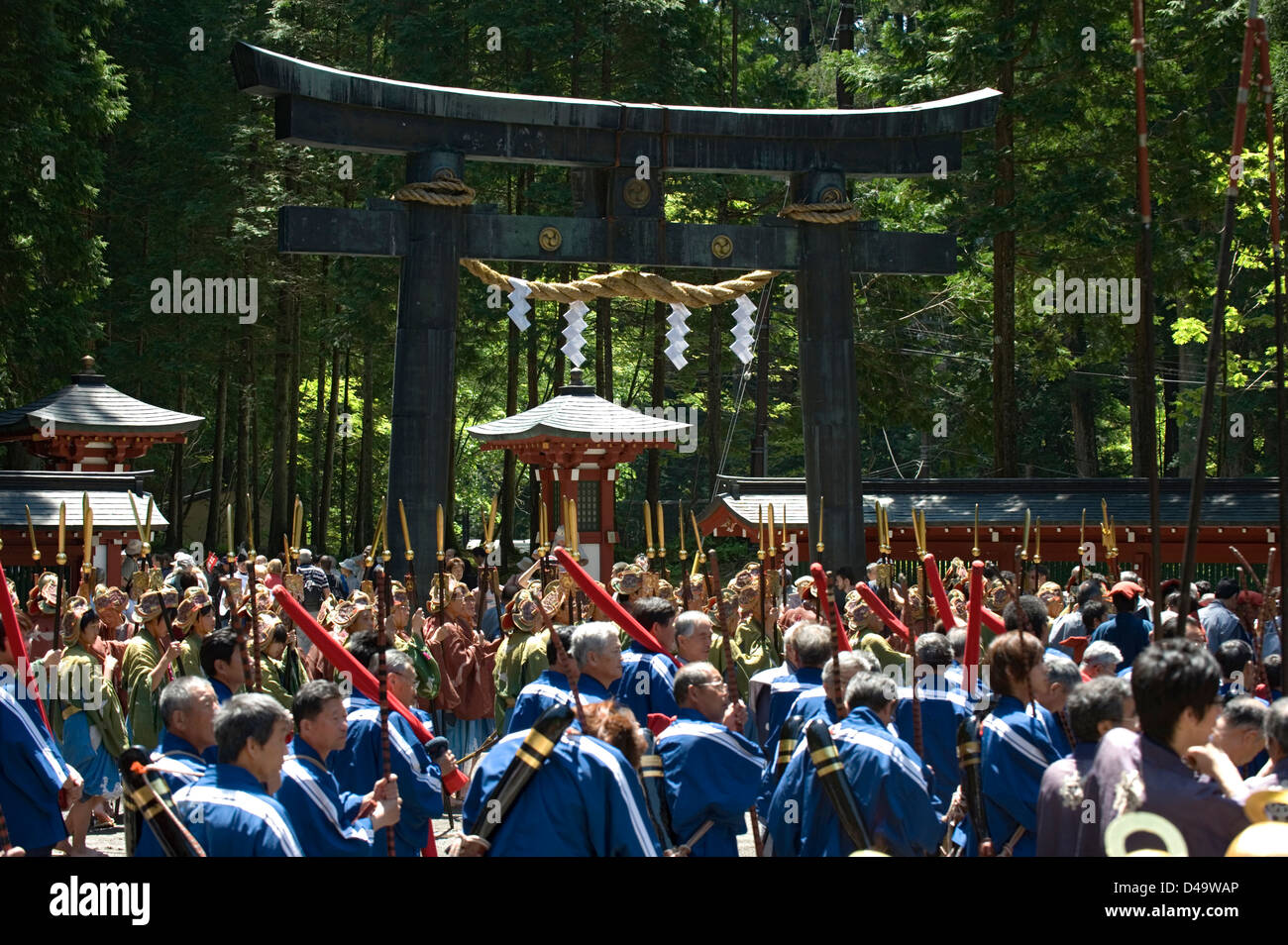 Participants gathering at Futarasan Shrine for the annual spring Shunki Reitaisai festival in Nikko, Tochigi, Japan. Stock Photo