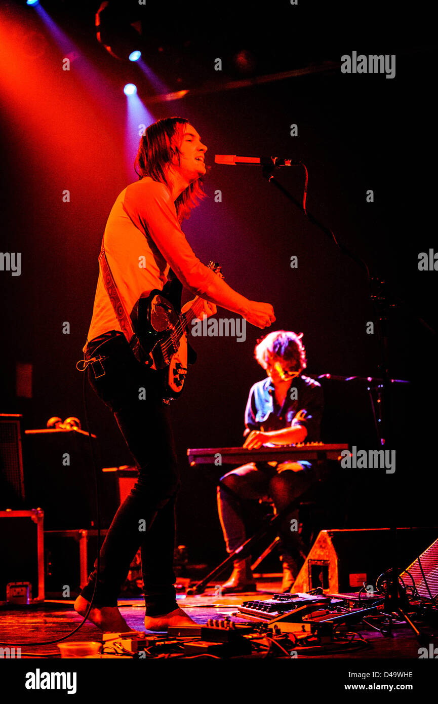 Toronto, Ontario, Canada. 9th March, 2013. Australian rock band 'Tame Impala' performed on stage at Kool Haus in Toronto. In picturre: lead singer KEVIN PARKER and keyboardist JAY 'GUMBY' WATSON (Credit Image: Credit:  Igor Vidyashev/ZUMAPRESS.com/Alamy Live News) Stock Photo