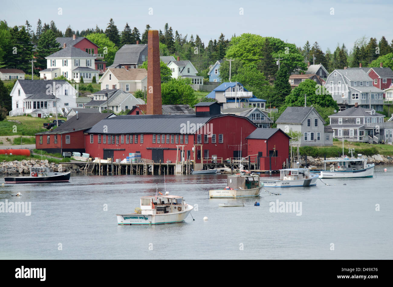 An industrial building on the harbor in Jonesport, Maine Stock Photo