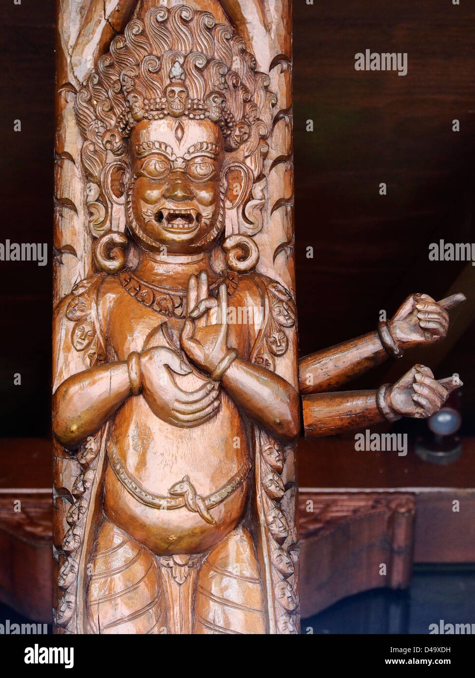CARVED DETAIL IN NEPALESE PAGODA SOUTHBANK BRISBANE QUEENSLAND AUSTRALIA Stock Photo