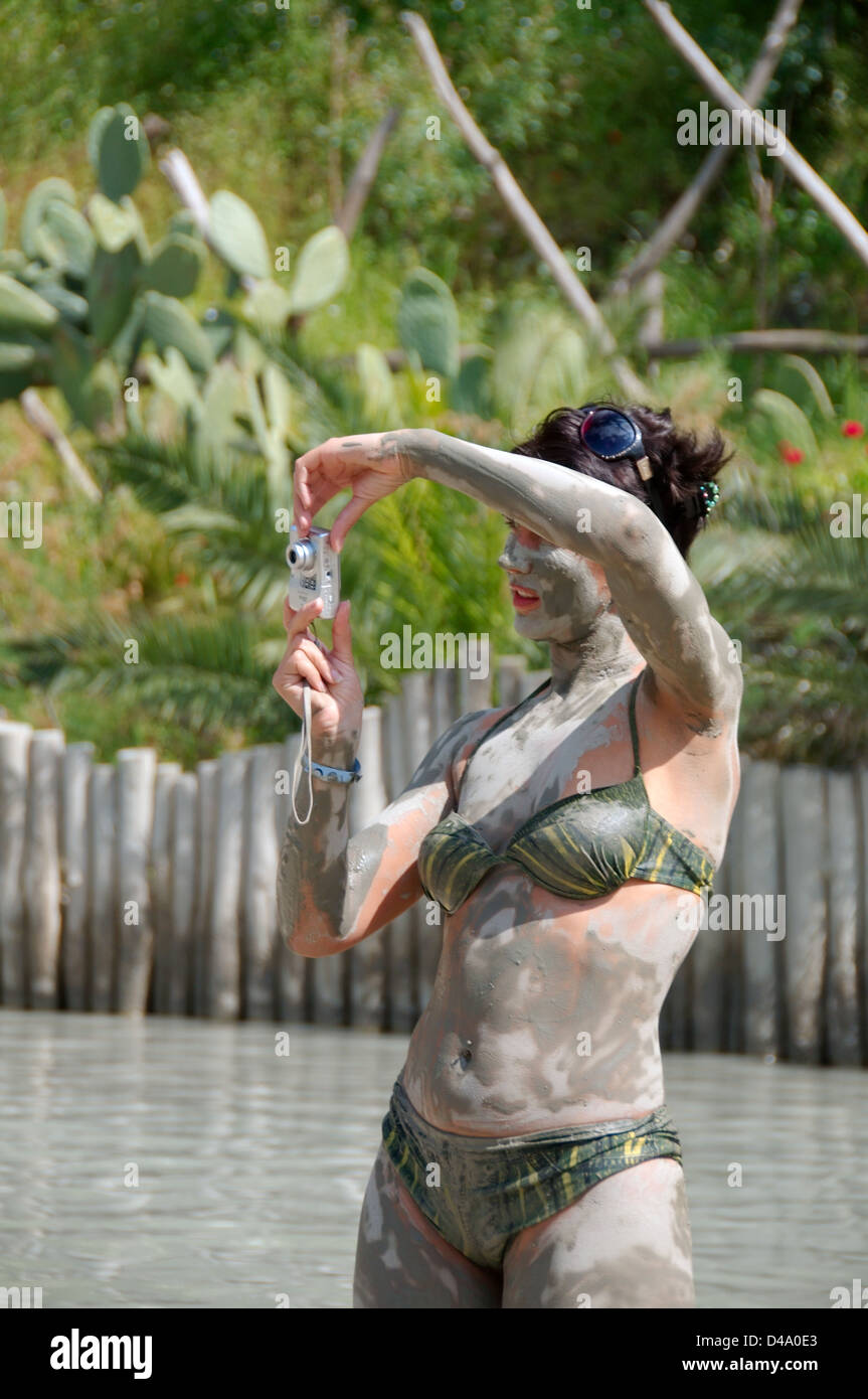 People taking a Dalyan mud bath, Sultaniye Thermal Baths at Lake ...