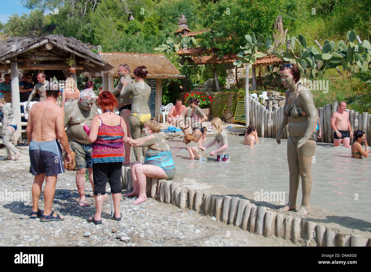 People taking a Dalyan mud bath, Sultaniye Thermal Baths at Lake ...
