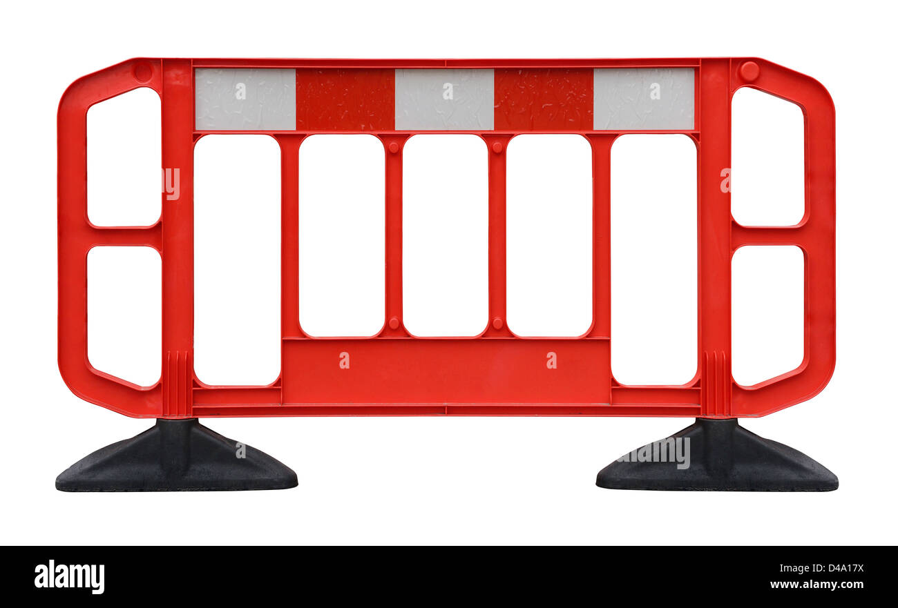 Red plastic safety control barrier Stock Photo