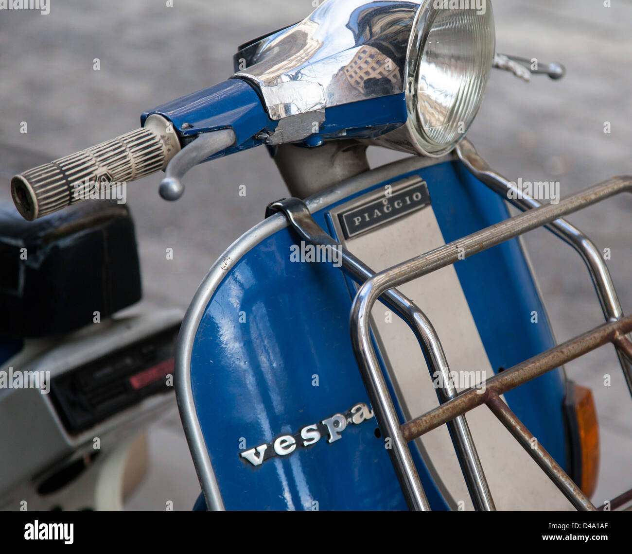 Vintage blue and chrome Vespa Piaggio scooter in Stockholm Sweden Stock Photo