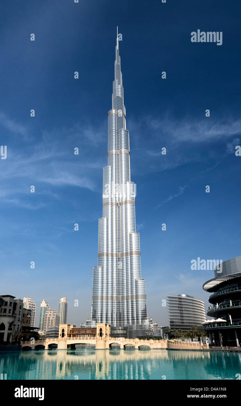 View of Burj Khalifa skyscraper the tallest structure in the world in Dubai United Arab Emirates UAE Stock Photo