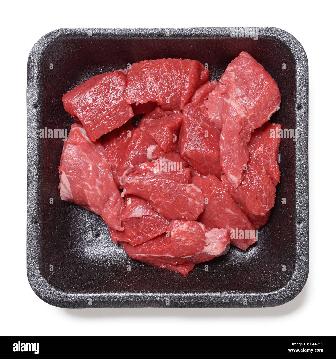 Plastic tray of supermarket beef Stock Photo