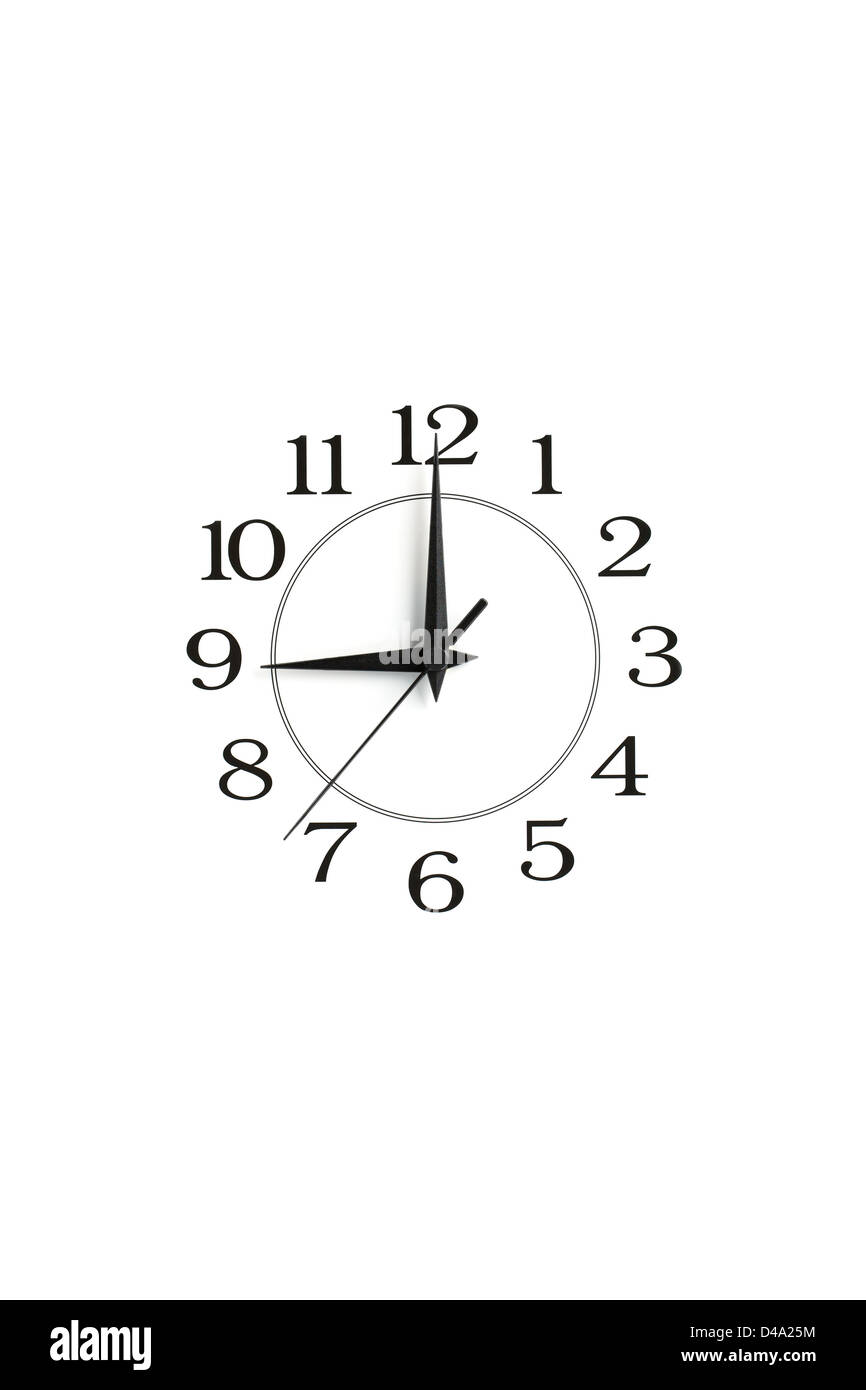 white clock showing nine isolated Stock Photo Alamy