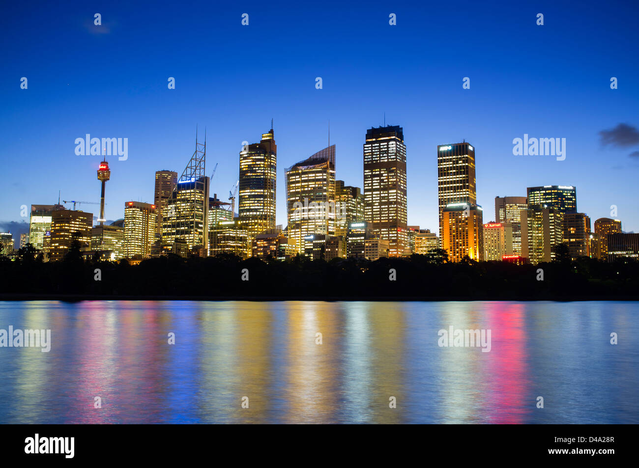 Evening view of skyline of financial district in Sydney Australia Stock Photo