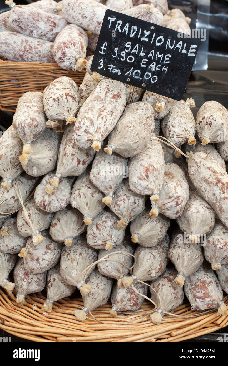 Traditional Italian salami; Italian Tradizionale Salame; Cured meat at