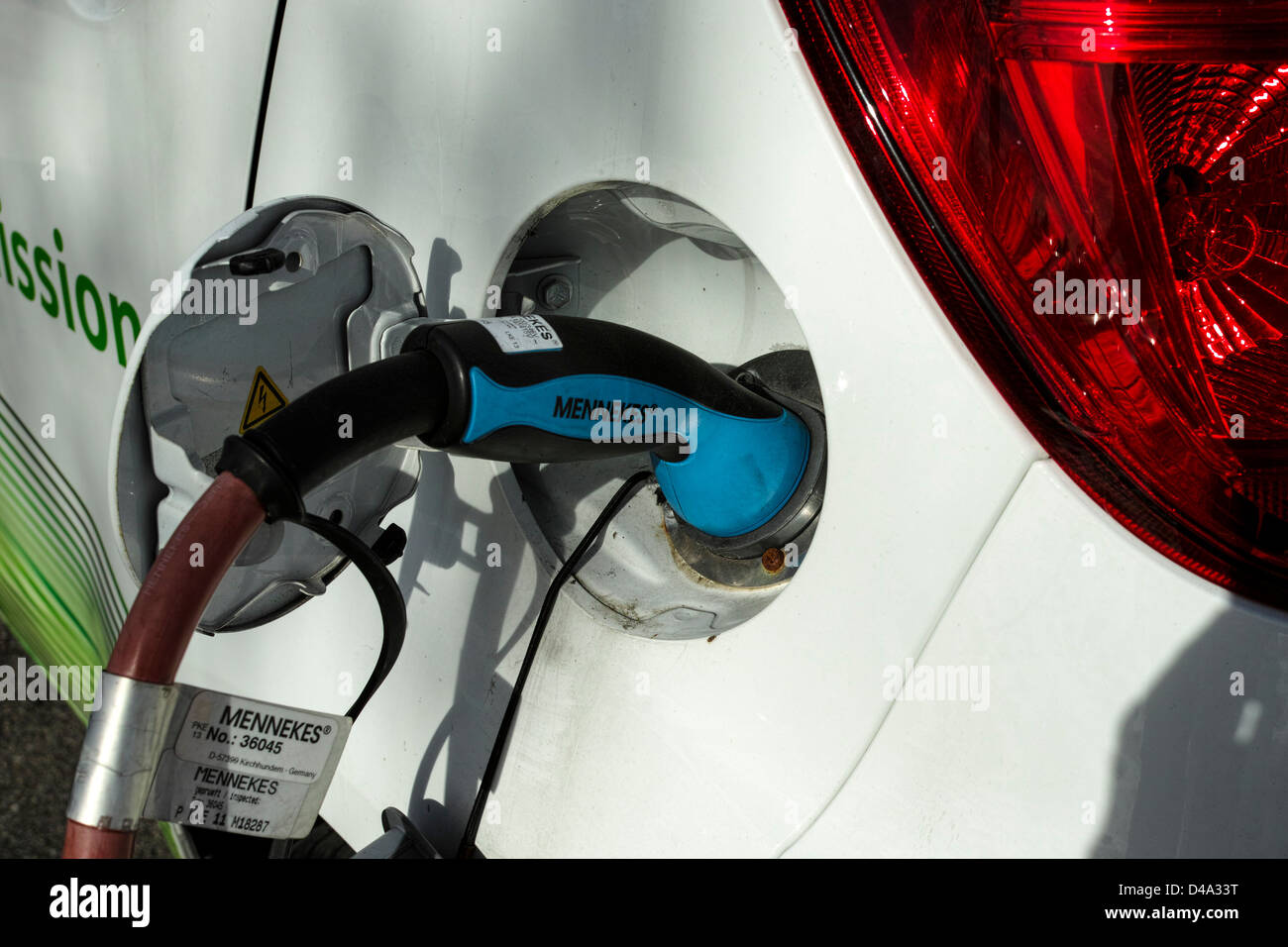 Siemens movE electric car Suzuki Splash platform) being recharged. Stock Photo
