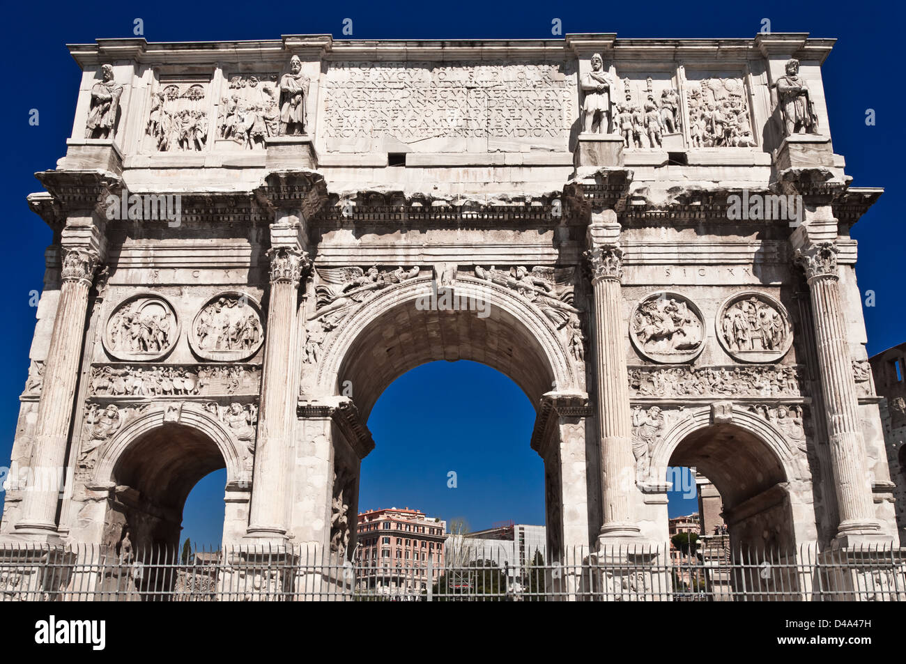 Rome, Italy: The Arch of Constantine next to the Colosseum Stock Photo