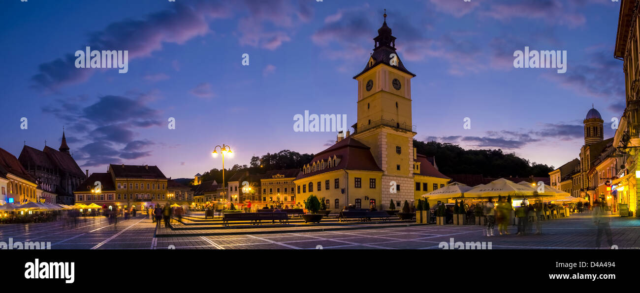 Council square is the main square in the old city, Transylvania, Romania Stock Photo