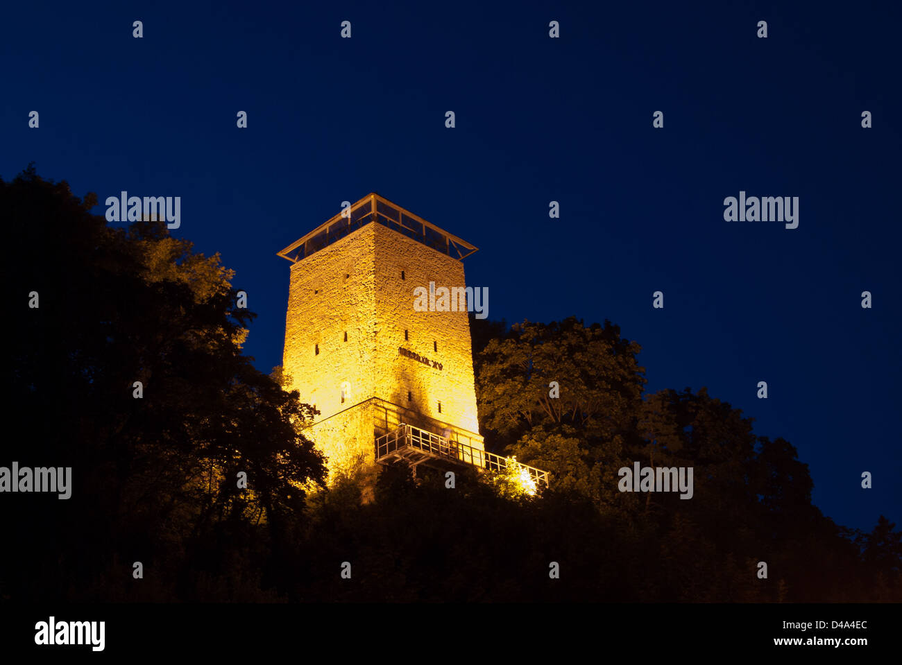 Brasov, Romania: Night view of the Black Tower Stock Photo