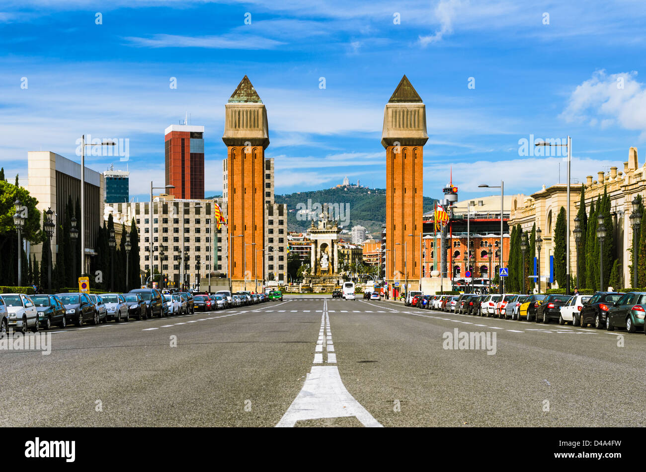 The Venetian Towers at the Espanya Square in Barcelona, Spain Stock Photo
