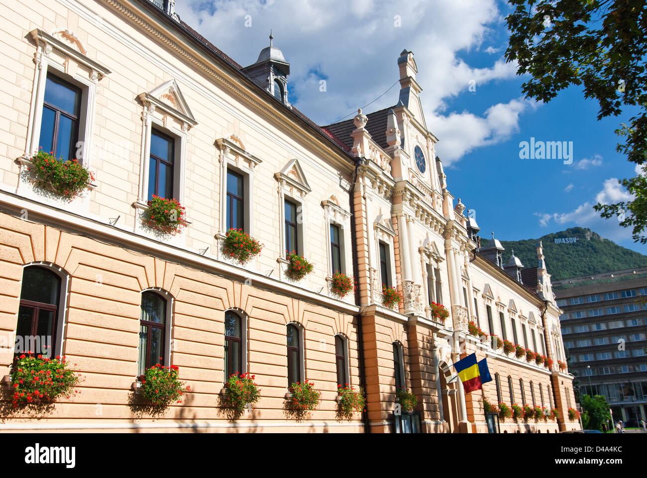 Brasov townhall is made in a neobaroque architecture style, from XIX century Stock Photo