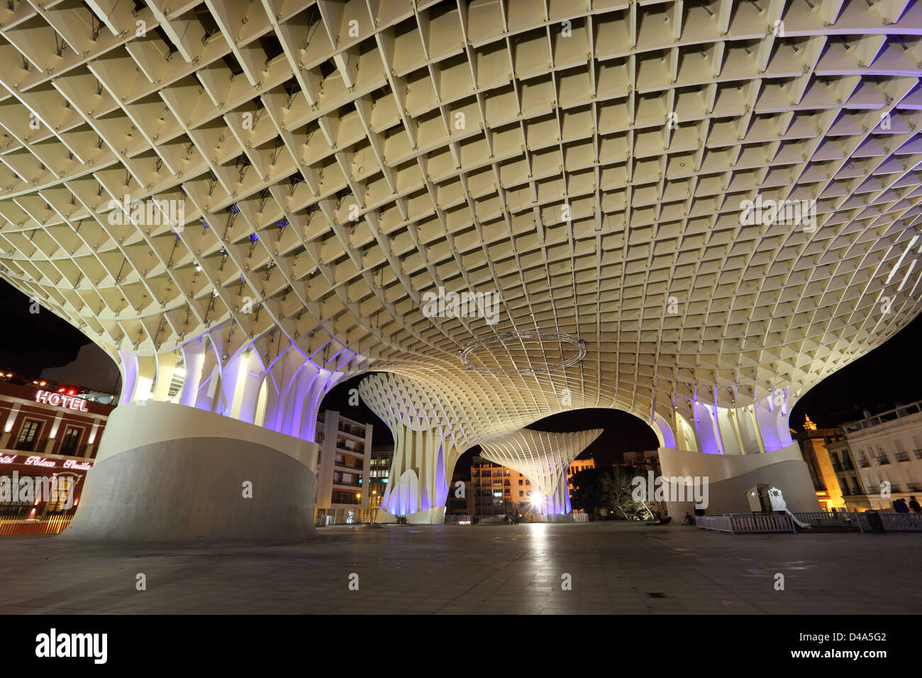 Metropol Parasol illuminated at night. Seville, Spain Stock Photo