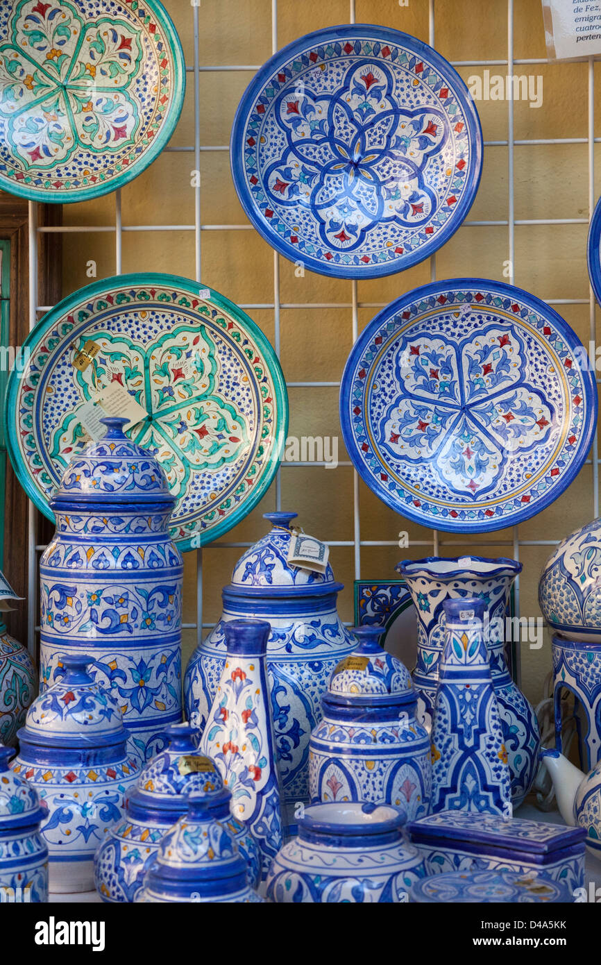 Set of blue ceramic pottery Andalusian style Stock Photo - Alamy
