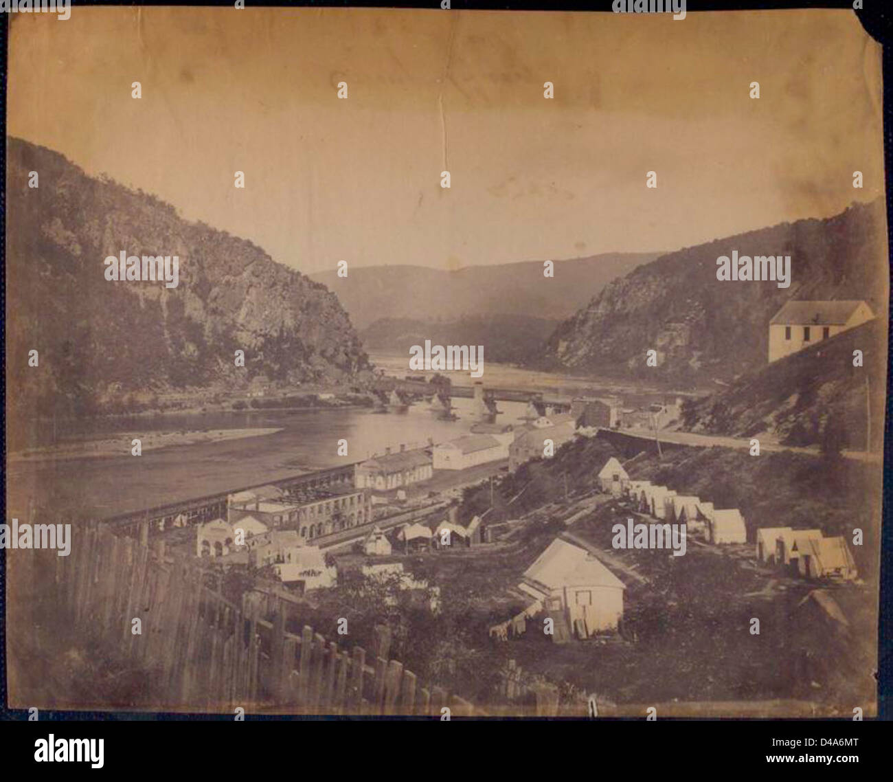 A photograph taken in 1865 of Harpers Ferry, showing the town's ...