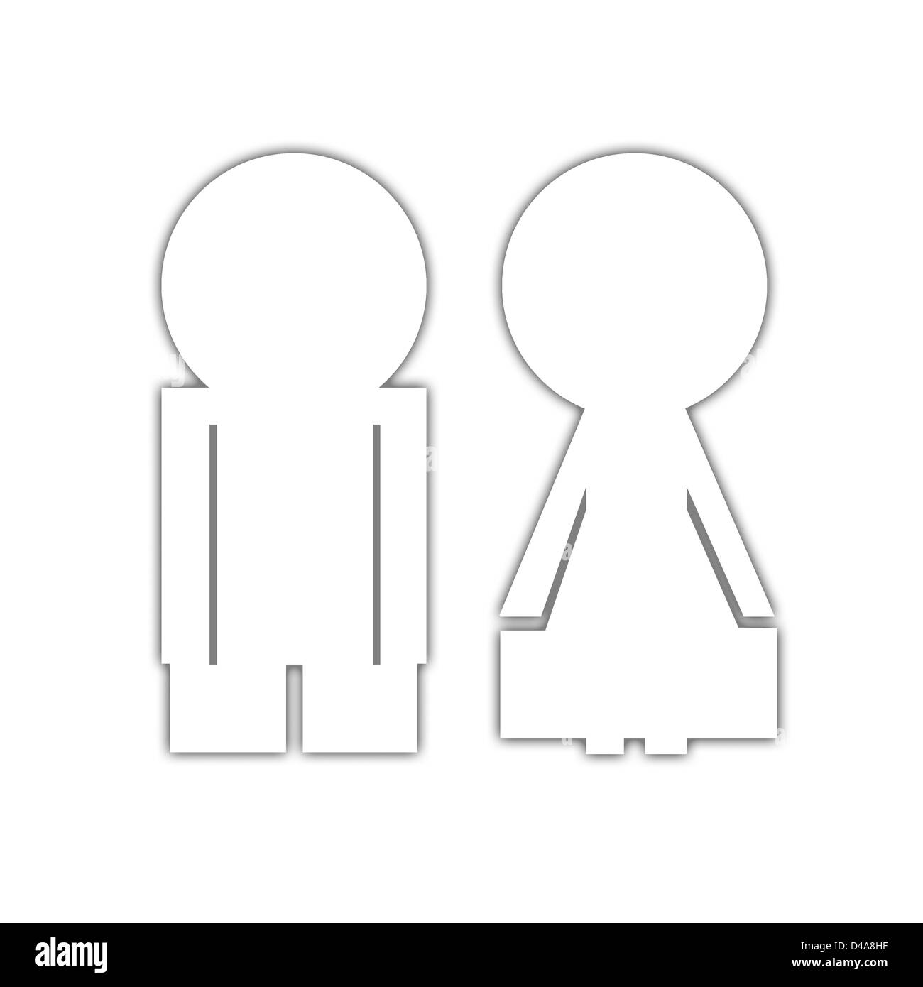 Illustration of a sign man and woman like a toilette sign in white with grey shadows Stock Photo