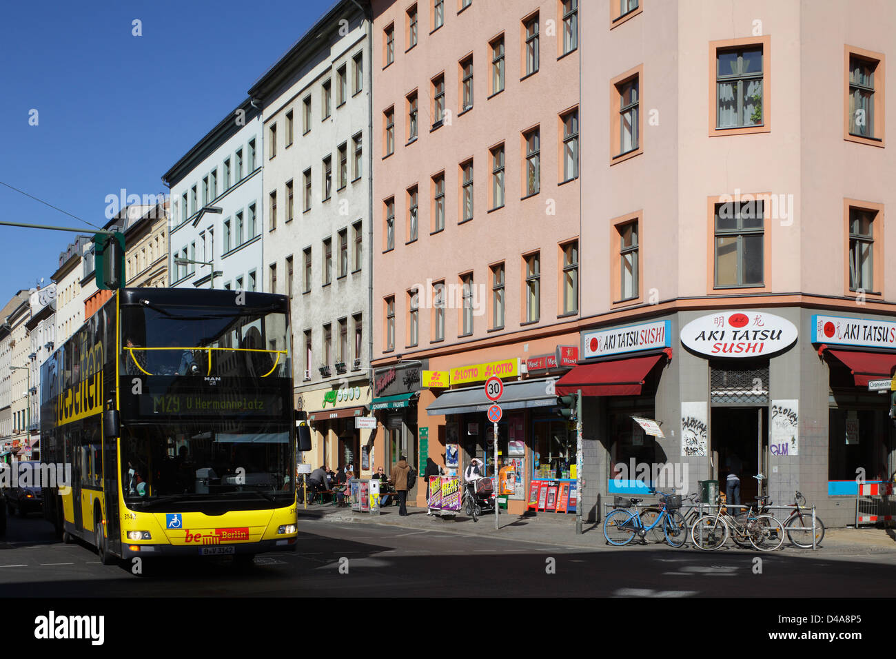 Berlin, Germany - M29 BVG double-decker bus in the Oranienstrasse Stock Photo