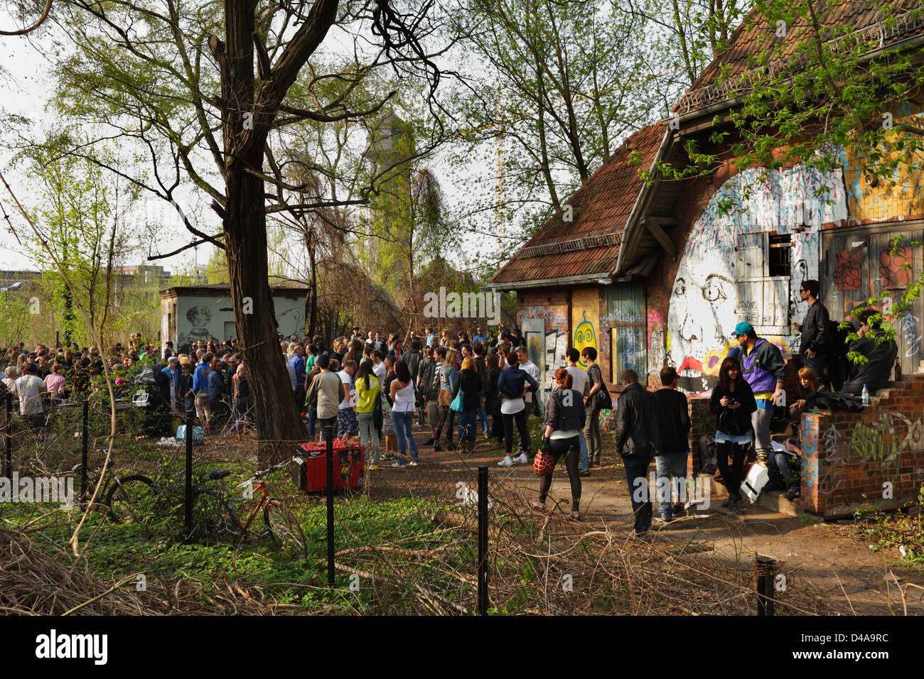 Berlin, Germany, young people having a party on Lake Rummelsburg Stock Photo