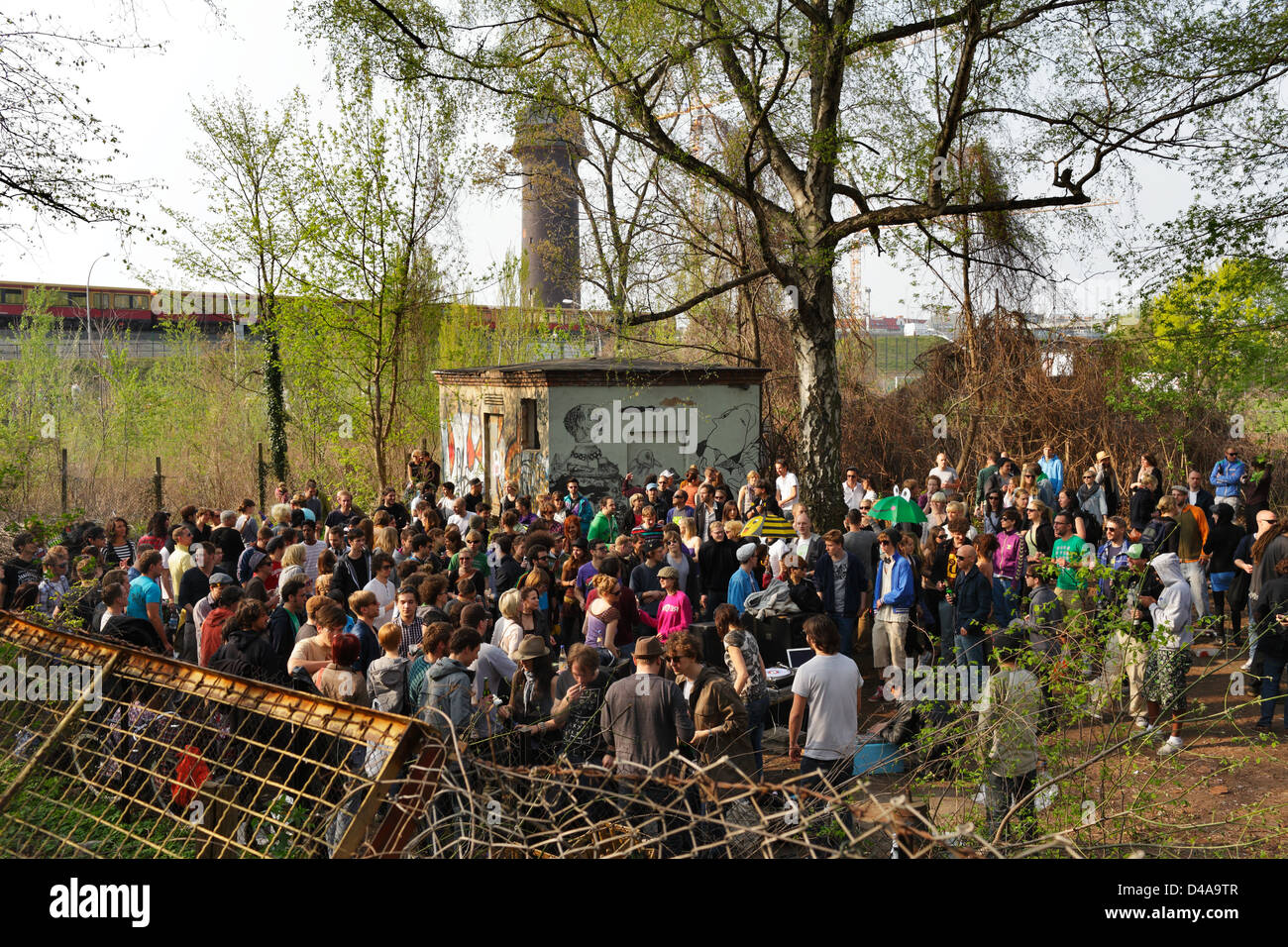 Berlin, Germany, young people having a party on Lake Rummelsburg Stock Photo