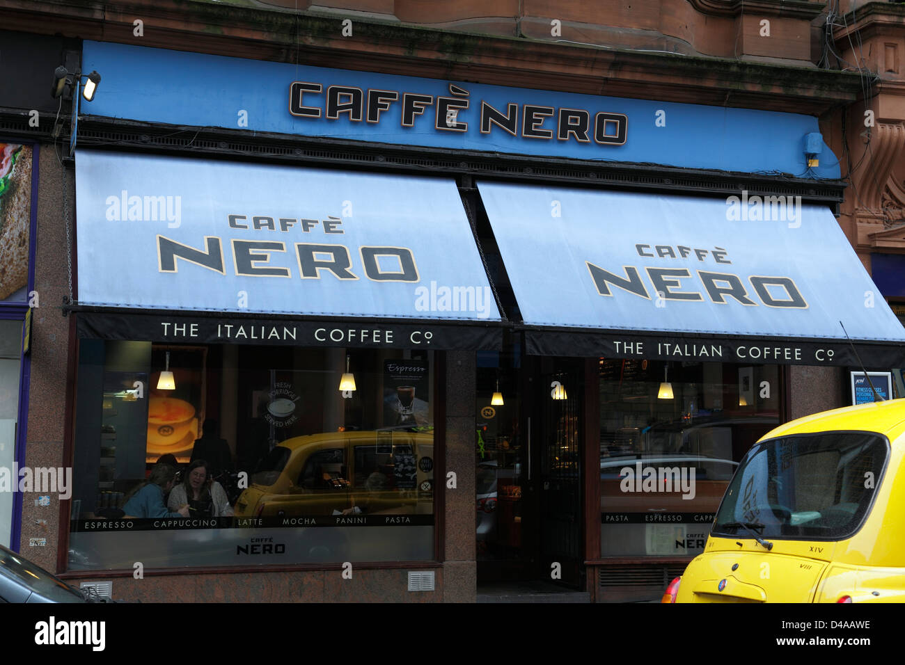 Caffe Nero coffee shop window, Dundas Street, Glasgow city centre, Scotland, UK Stock Photo