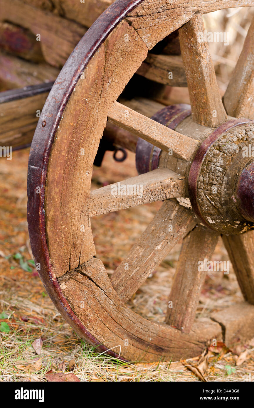 Rustic old weathered horse carriage vehicle wheel Stock Photo