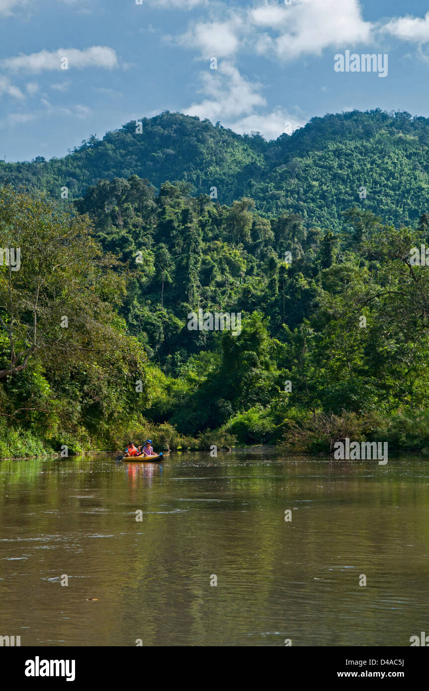 kayaking the Nam Ha River in Nam Ha Protected Area, Luang Nam Tha, Laos Stock Photo