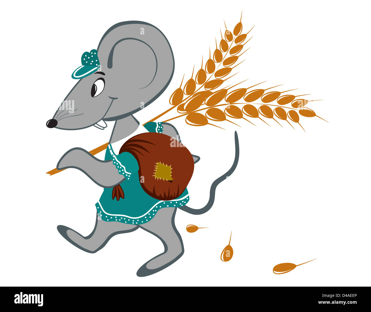 Little mouse with wheat on a white background Stock Photo