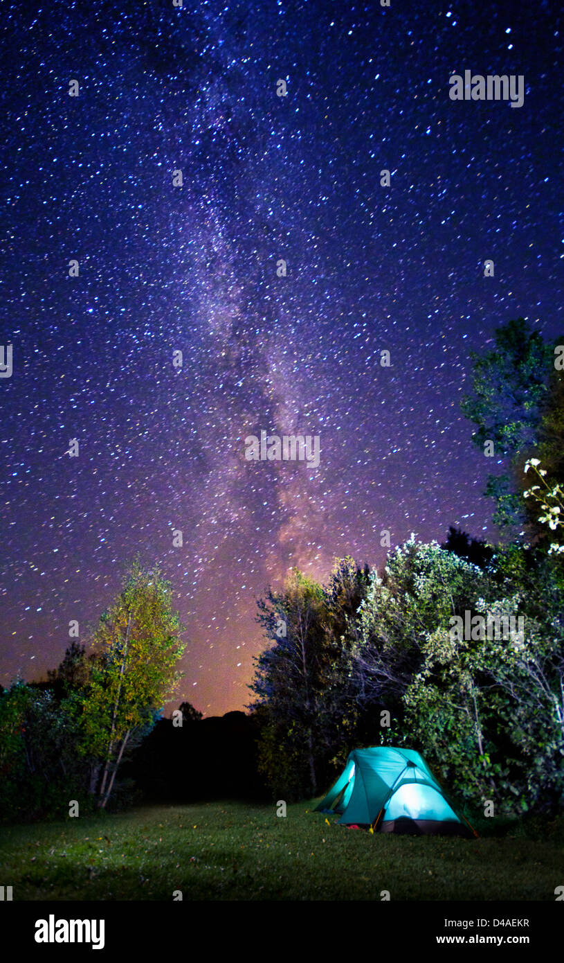 Camping under the Milky Way in Bic National Park-Canada Stock Photo