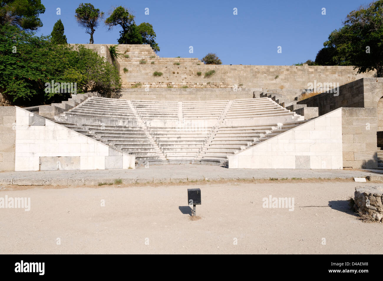 Rhodes. Greece. The restored 3rd century BC Classical theatre or odeion on Monte Smith, a hill to the west of Rhodes Town. Stock Photo