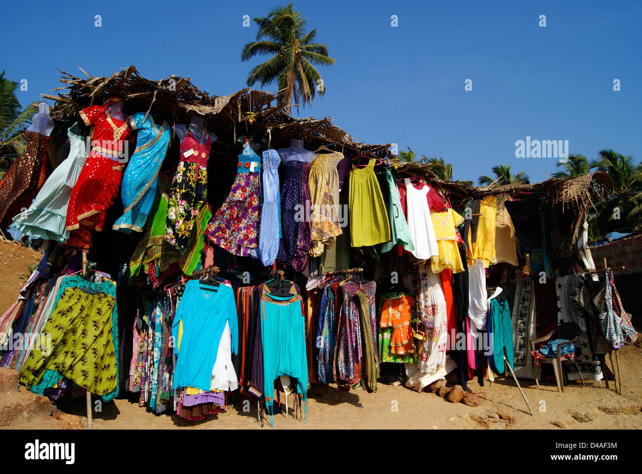 Clothes Shop for Womens Dresses on Flea market at Goa Anjuna Beach ,India Stock Photo