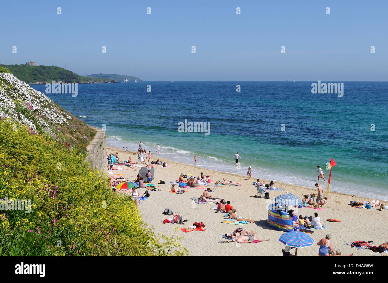 A Summers Day At Gyllyngvase Beach In Falmouth, Cornwall, UK Stock ...