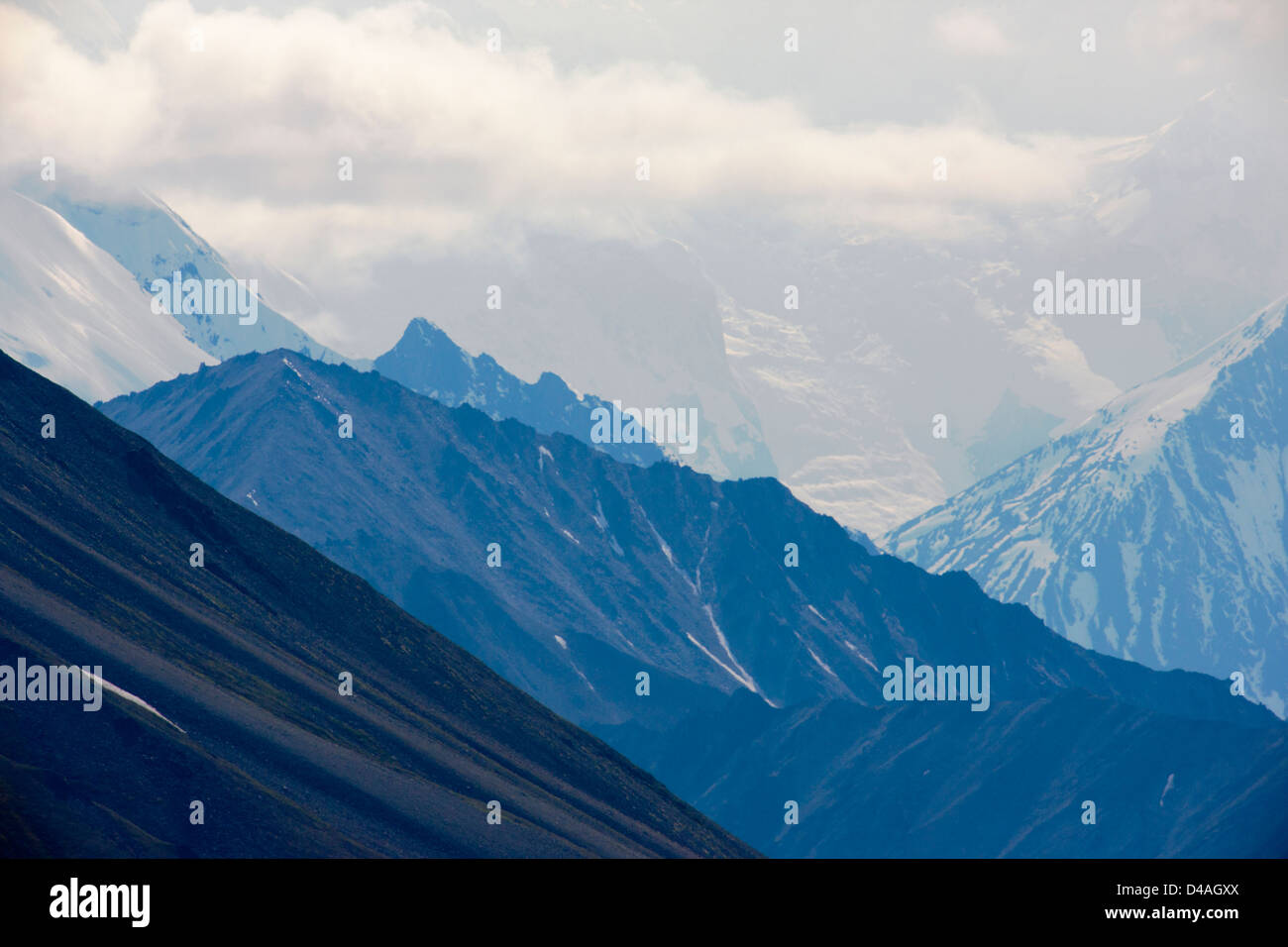 View of the Alaska Range from Highway Pass, Denali National Park, Alaska, USA Stock Photo
