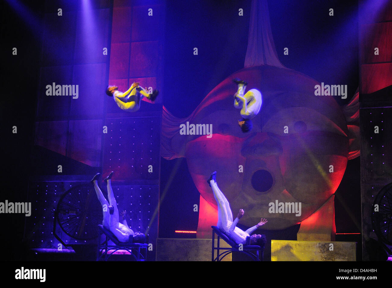 BARCELONA, SPAIN - FEB 27: Artists performs at Cirque's show Eoloh on February 27, 2013 in Barcelona, Spain. Stock Photo