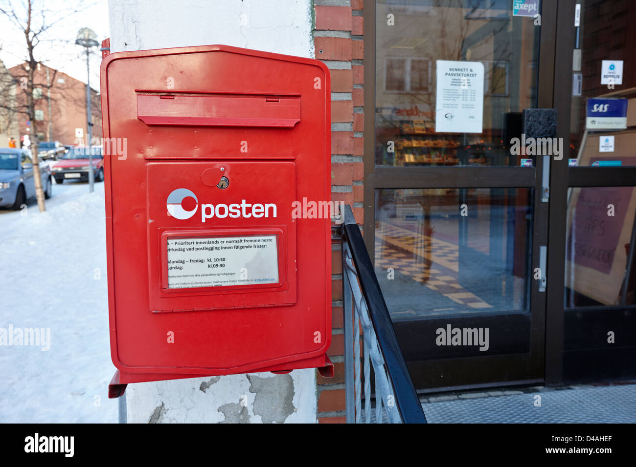 red norwegian post collection mailbox norway europe Stock Photo - Alamy