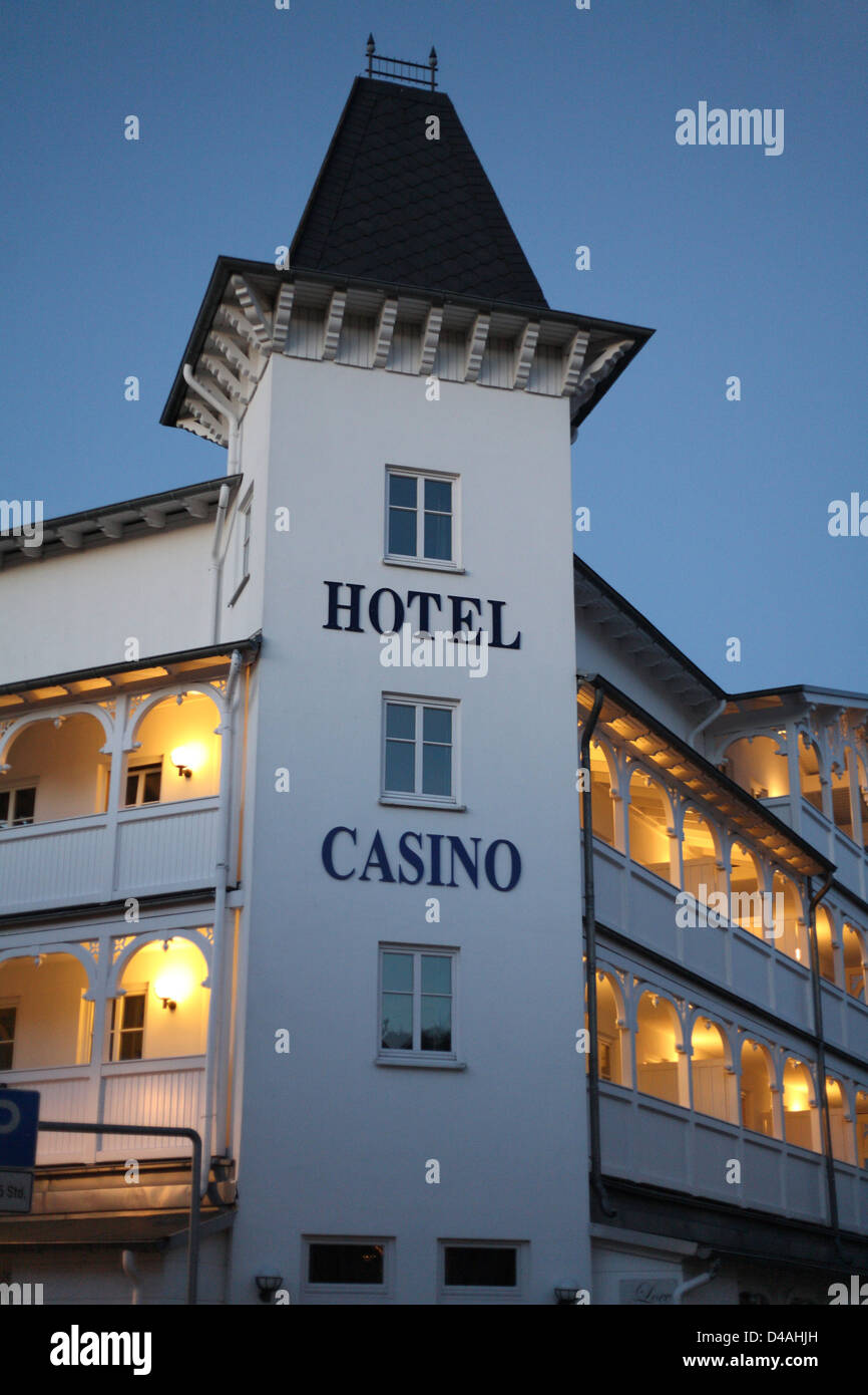 Binz, Germany, the casino in the Love Hotel Binz on the island of Ruegen in the evening Stock Photo